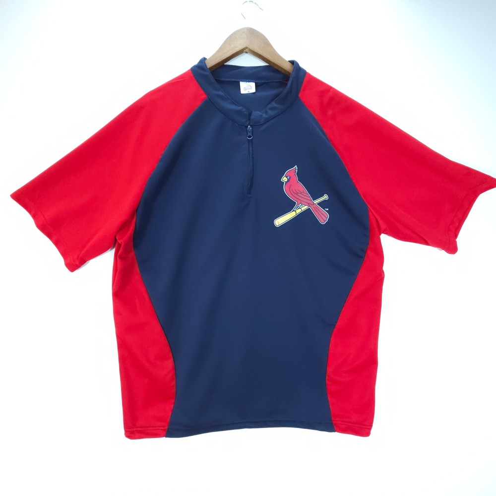 Vintage St Louis Cardinals Shirt Mens XL Navy Red Quarter Zip Windbreaker Y2K